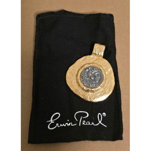 Erwin Pearl Ancient Coin Medallion Pendant • Gold Hammered Mixed Metal • NWOT - Picture 5 of 5
